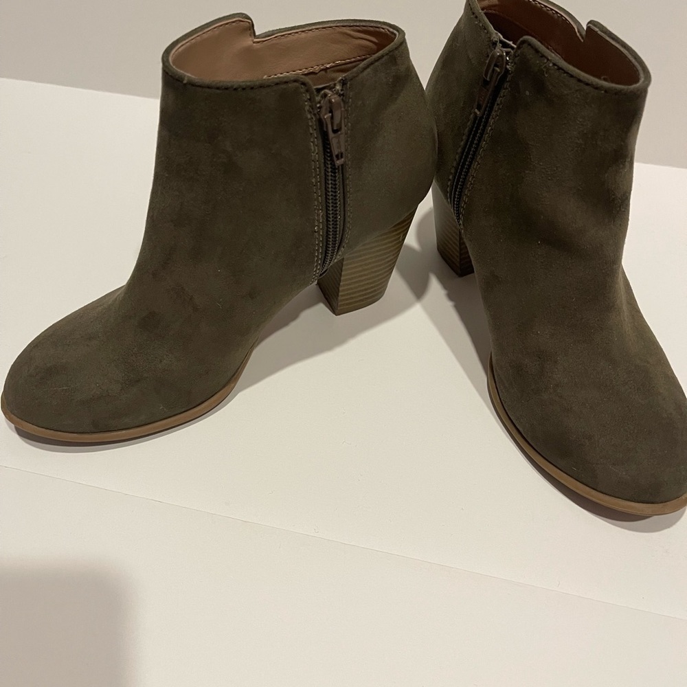 Olive Suede Ankle Boots
